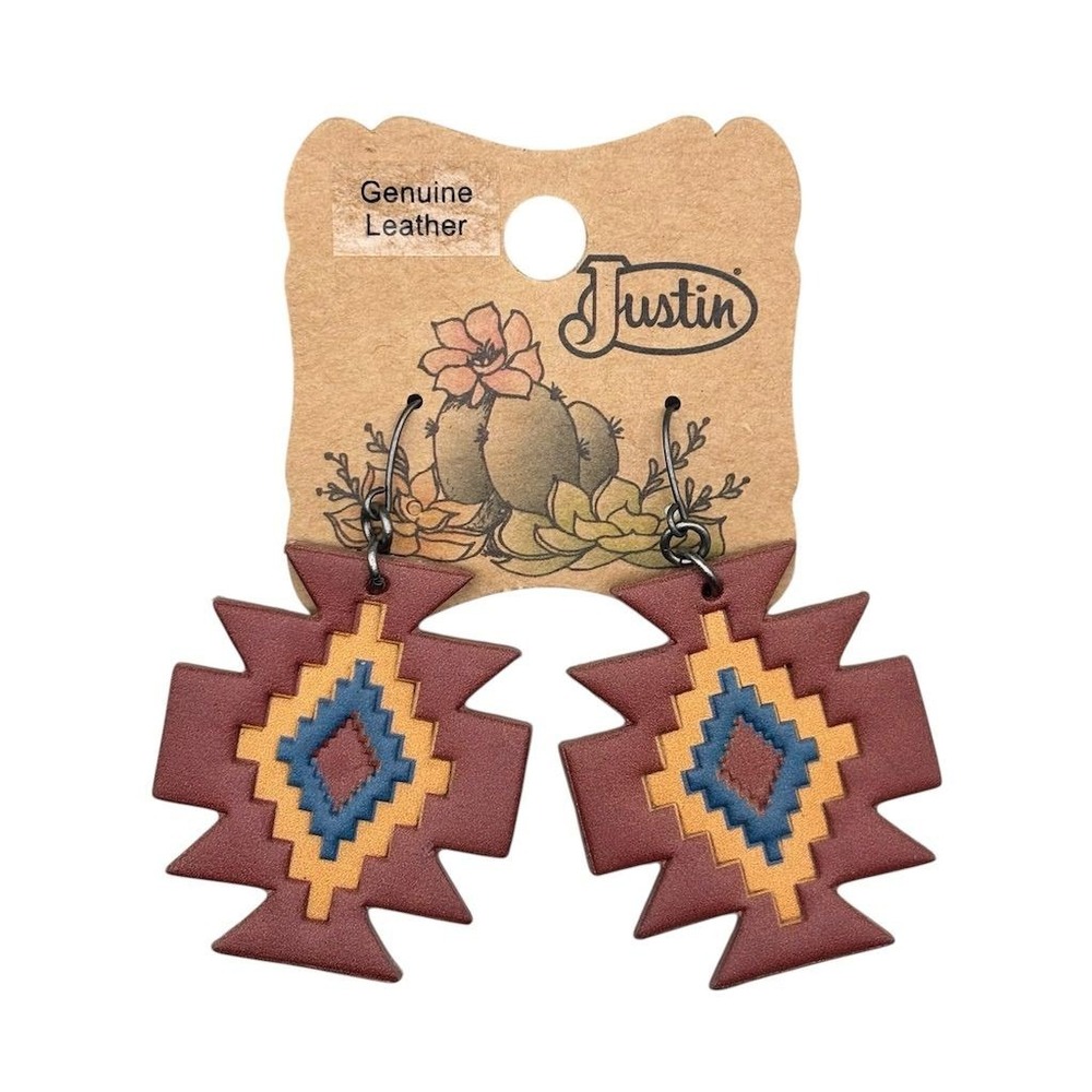 Justin Aztec‎ Design Multicolor Dangle Earrings Western Theme